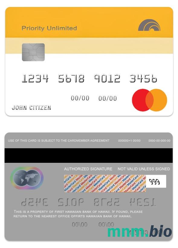 Hawaii Priority Unlimite Cash Back Credit przykład karty mastercard w formacie PSD